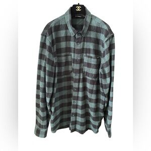 VANS Men's Plaid Button Front Shirt - Black and Green Size L